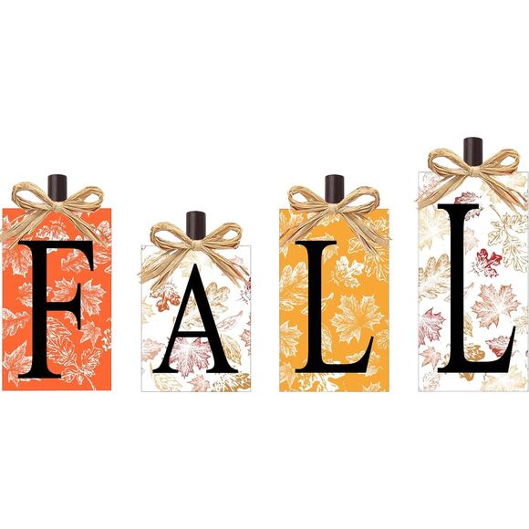 Fall Decorations Thanksgiving Farmhouse Table Sign Block Set Autumn Decor - Picture 1 of 8